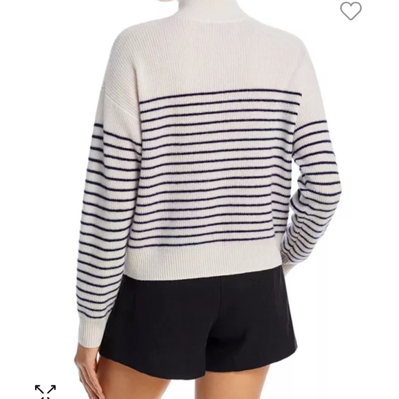 AQUA 100% Cashmere Striped Quarter Zip Sweater - Picture 3 of 8